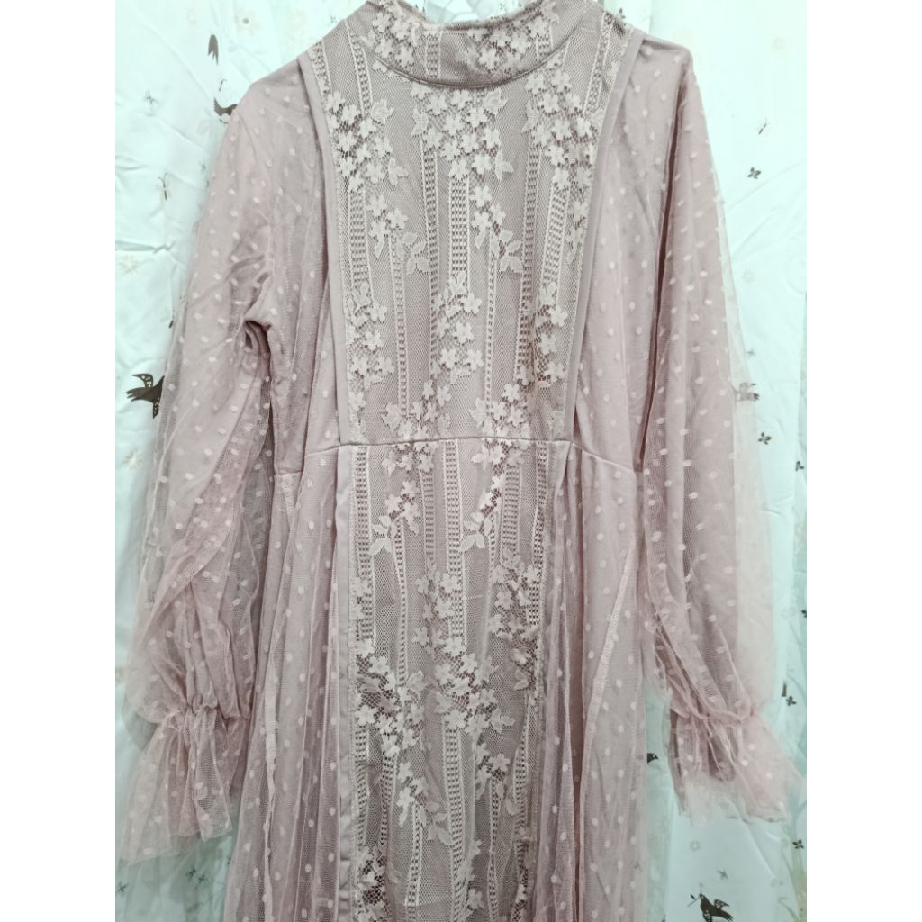 Gamis brukat Malika tile DOT warna dusty Gamis pesta kondangan mewah