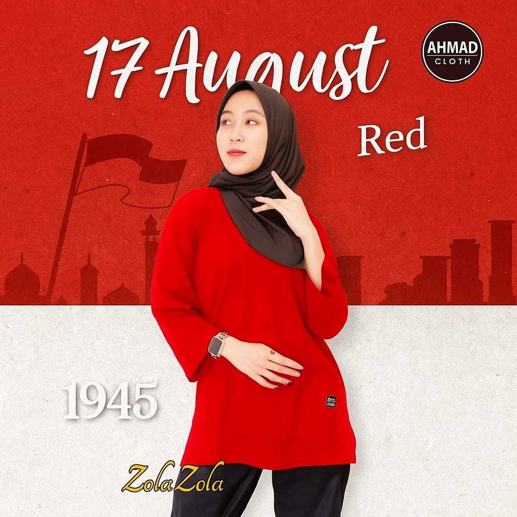 Kaos Merah Putih Hijab Style – Outfit SERAGAMAN 17an Oversize Lengan 7/8 ZOLA-ZOLA ORIGINAL