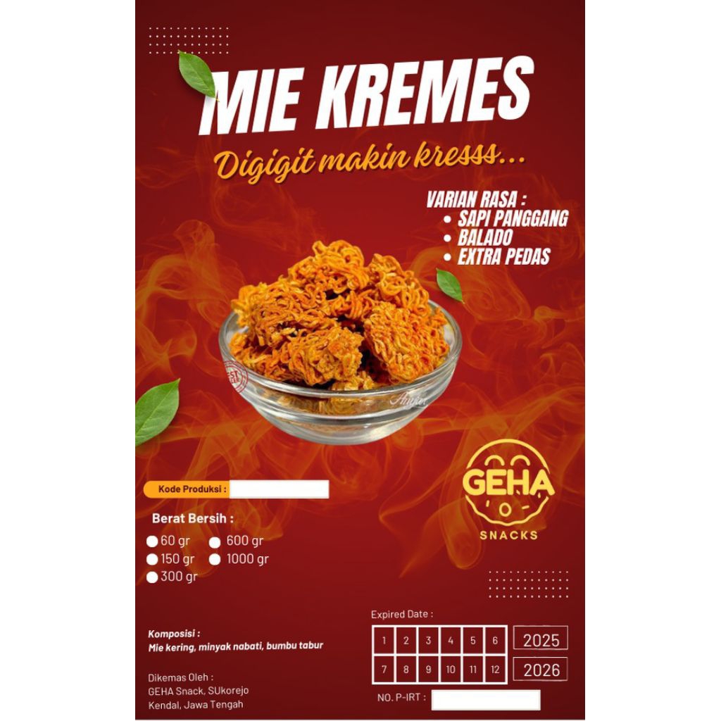 

Mie Kremes GEHA cemilan anti boring 150gram