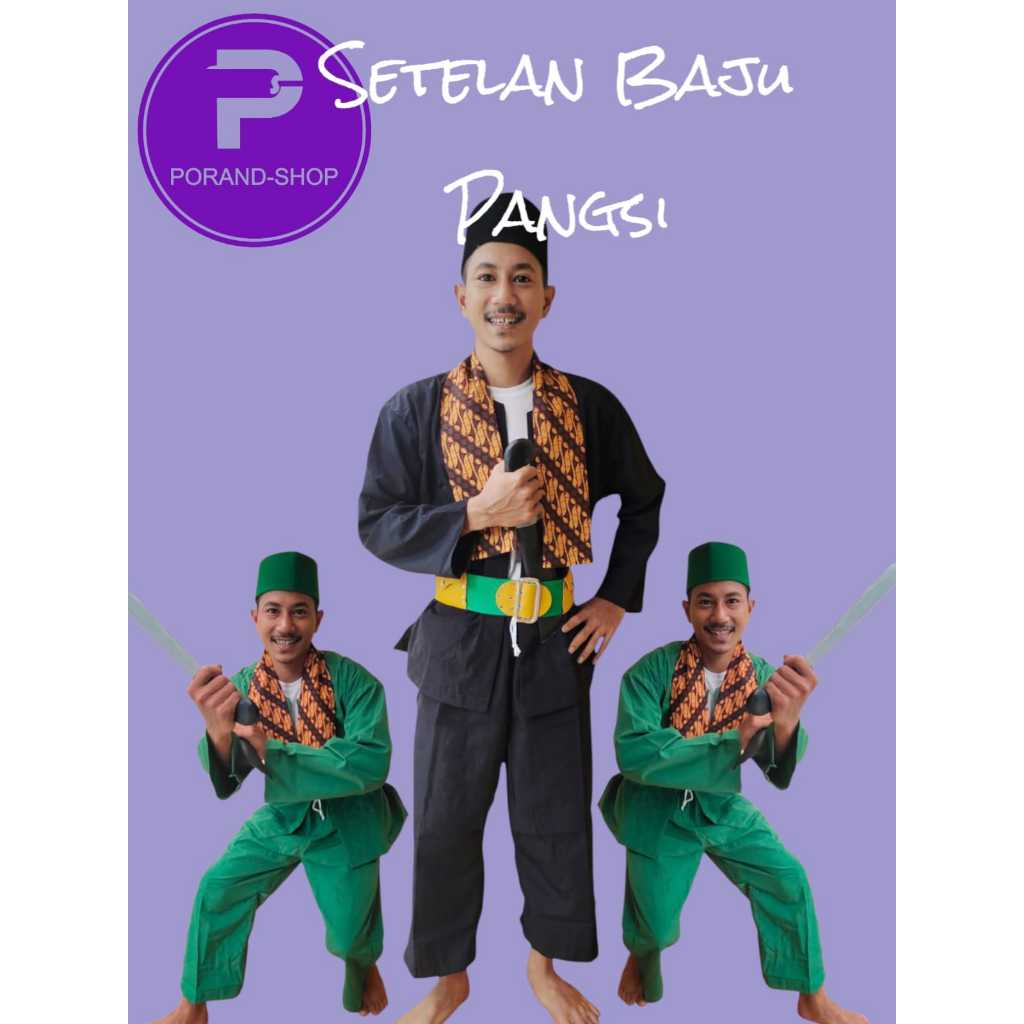 Paket Baju Adat Betawi Laki-Laki Plus Peci, Sabuk, dan Golok-golokan kayu | Baju Pitung, Baju Silat 