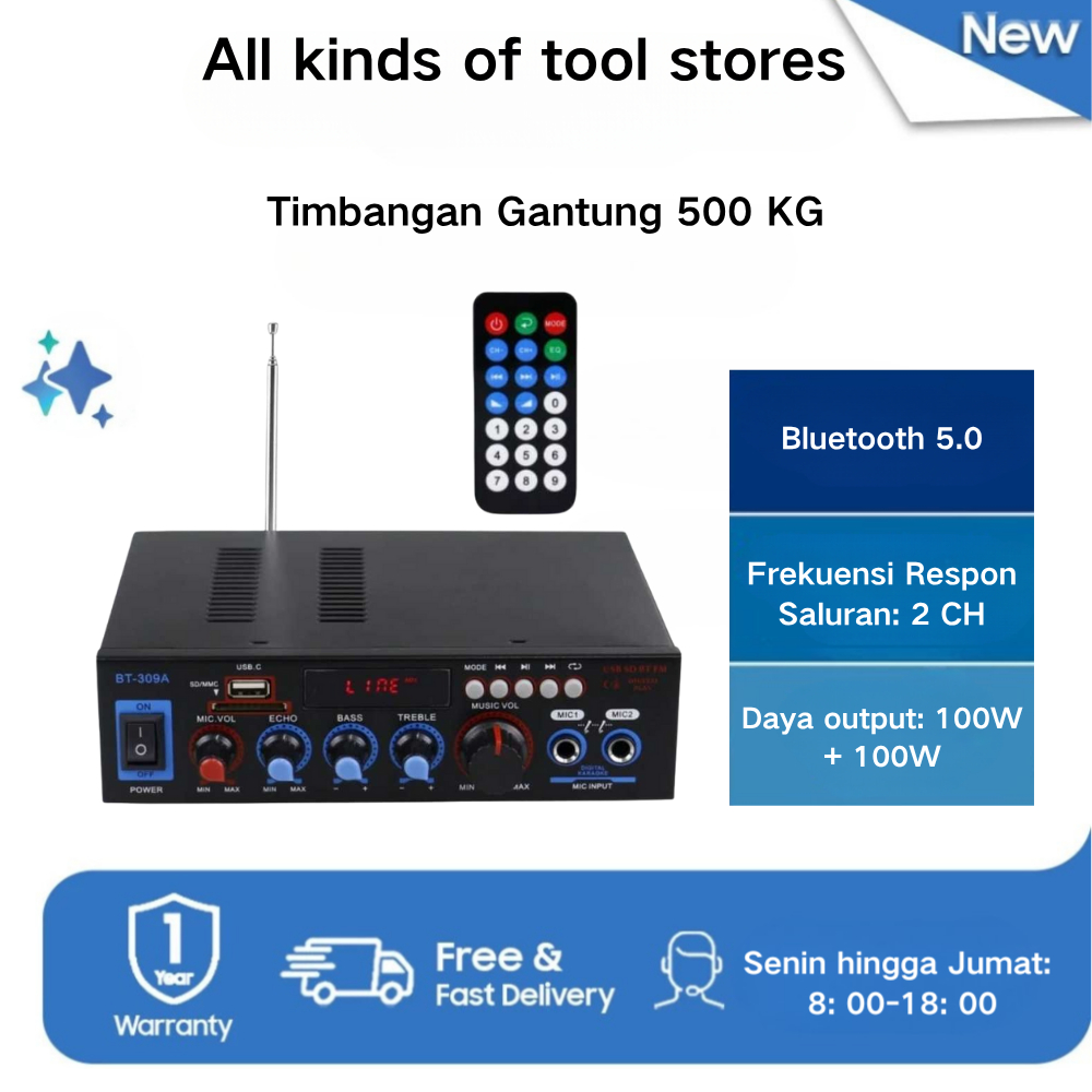 BT-309A-B Audio Amplifier Bluetooth 5.0 Stereo 2 Channel 800W Kerndy BT-309A New 2024