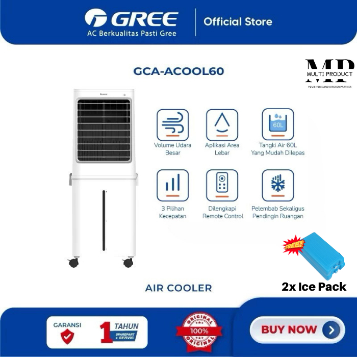 GREE ACOOL60 Air Cooler • 60 L Humidifier Honeycomb + Pra‑Filter • Remote Touchscreen Hemat Listrik