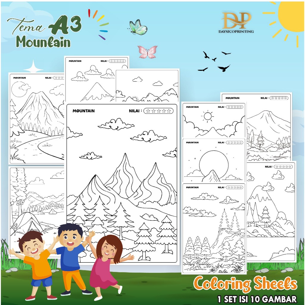 

(MOUNTAIN 01) KERTAS MEWARAI ANAK PEMANDANGAN A3 - LEMBAR MEWARNAI MURAH READY STOCK - COLORING SHEETS ANAK PAUD/TK