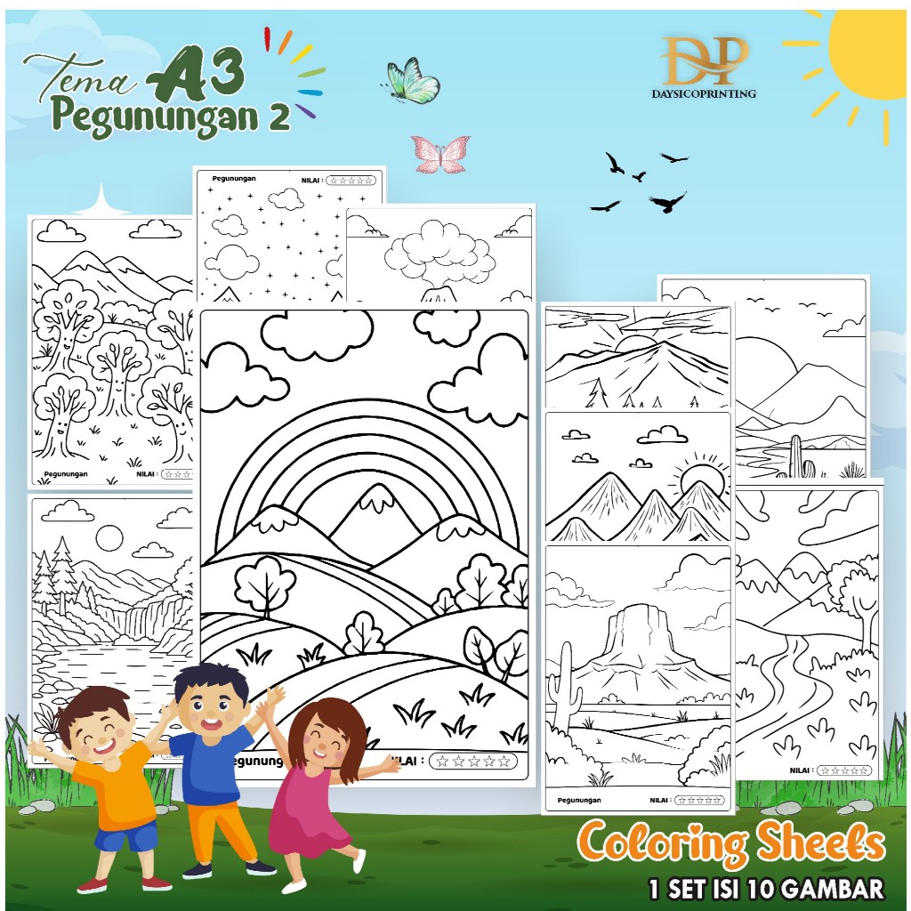 

(PEGUNUNGAN 02) KERTAS MEWARAI ANAK PEMANDANGAN A3 - LEMBAR MEWARNAI MURAH READY STOCK - COLORING SHEETS ANAK PAUD/TK