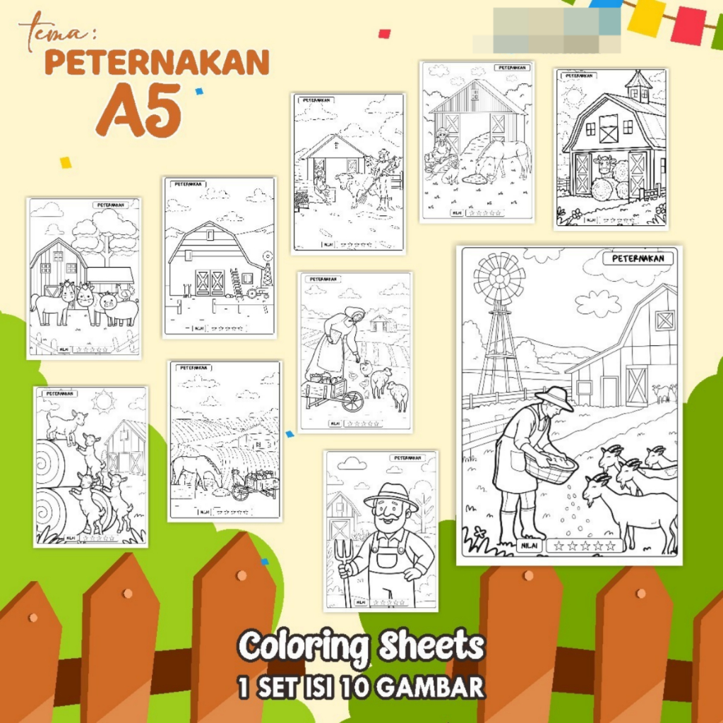 

KERTAS GAMBAR MEWARNAI TEMA PETERNAKAN A5 READY STOCK - LEMBAR COLORING SHEETS ISI 10 LEMBAR