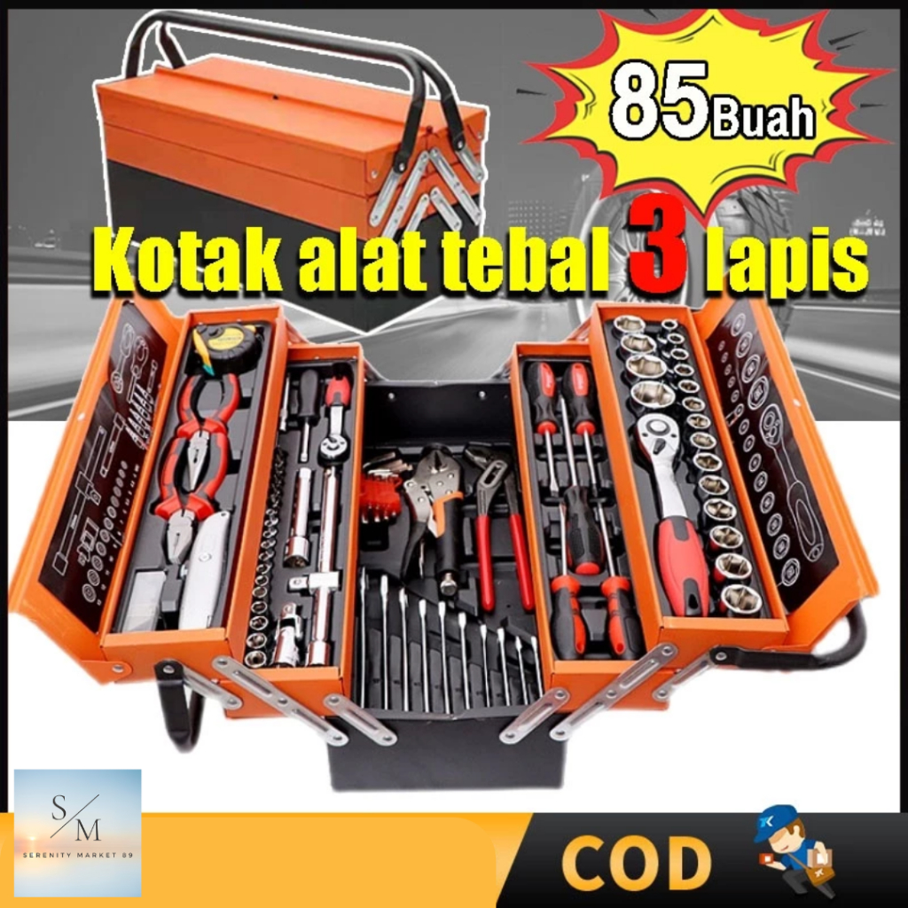 Tool Kit 85 Pcs Kunci Sok Set Pekerjaan Mobil Tool Box Set Set Alat Bengkel Tool Kit