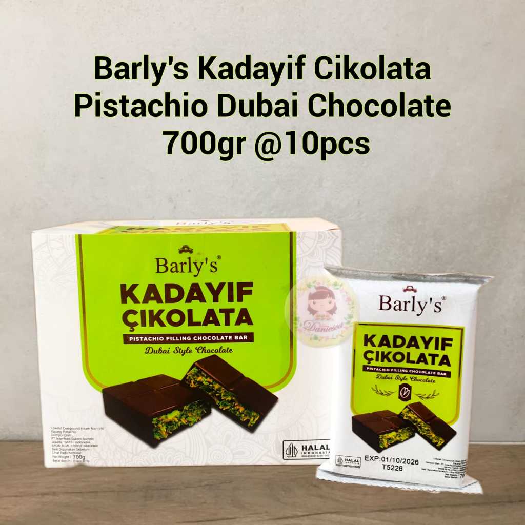 

Barly's coklat dubai barlys Kadayif Cikolata Pistachio Chocolate Bar sekotak isi 10 pcs (ds bgr)
