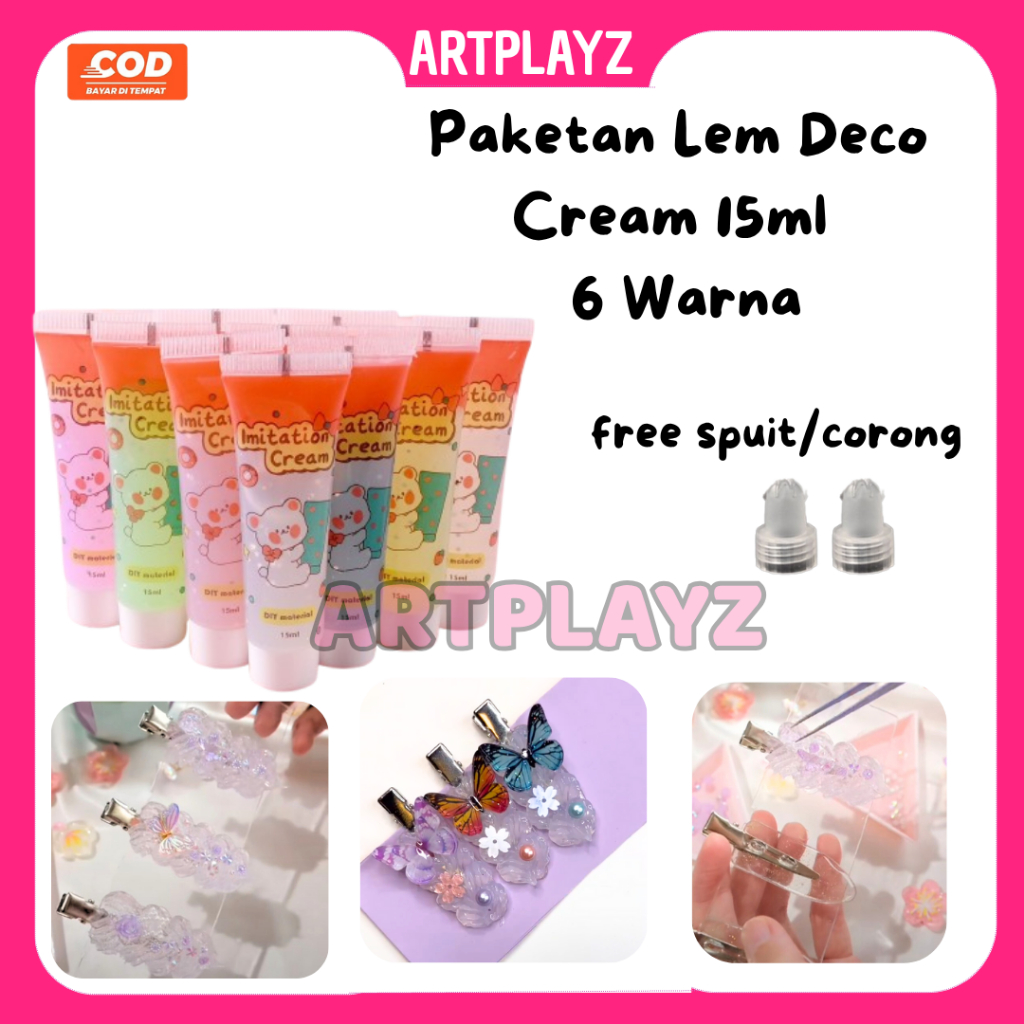 

ALL WARNA Lem Deco Cream Glitter Transparan 15ML ( 6 Warna) free spuit