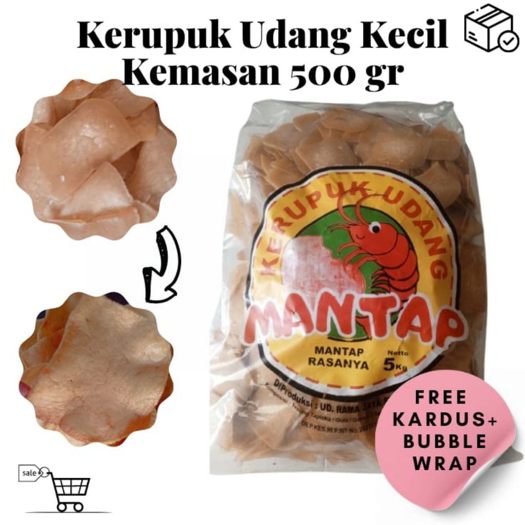 

KERUPUK UDANG KECIL ukuran untuk di piring kemasan 500gram.Free kardus & Buble Wrap