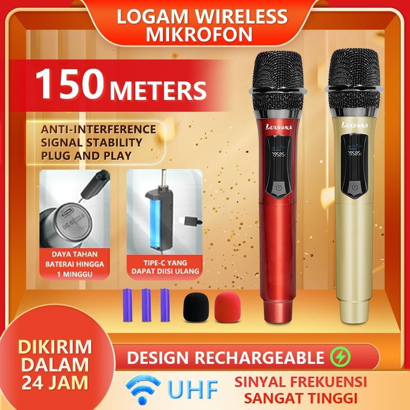 Mic Wireless Microphone UHF Karaoke Mikrofon Peredam Bising Cocok untuk Vlog dan Live Streaming