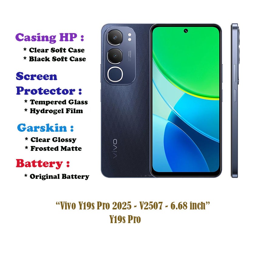 Vivo Y19s Pro 2025 - V2507 - 6.68 inch- Case - Screen Protector -Dll