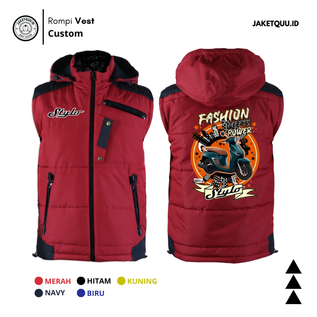 Rompi Custom Vest Pria Custom Logo Satuan Rompi Custom - Rompi Club Motor HONDA STYLO