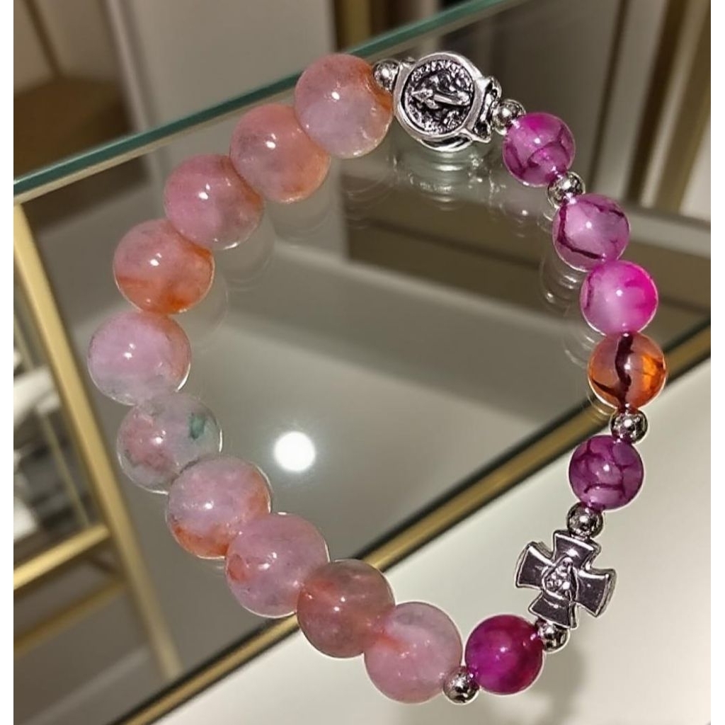 gelang rosario batu pink rose stone bracelet alam asli manik giok wanita lucu gelang etnik wanita an