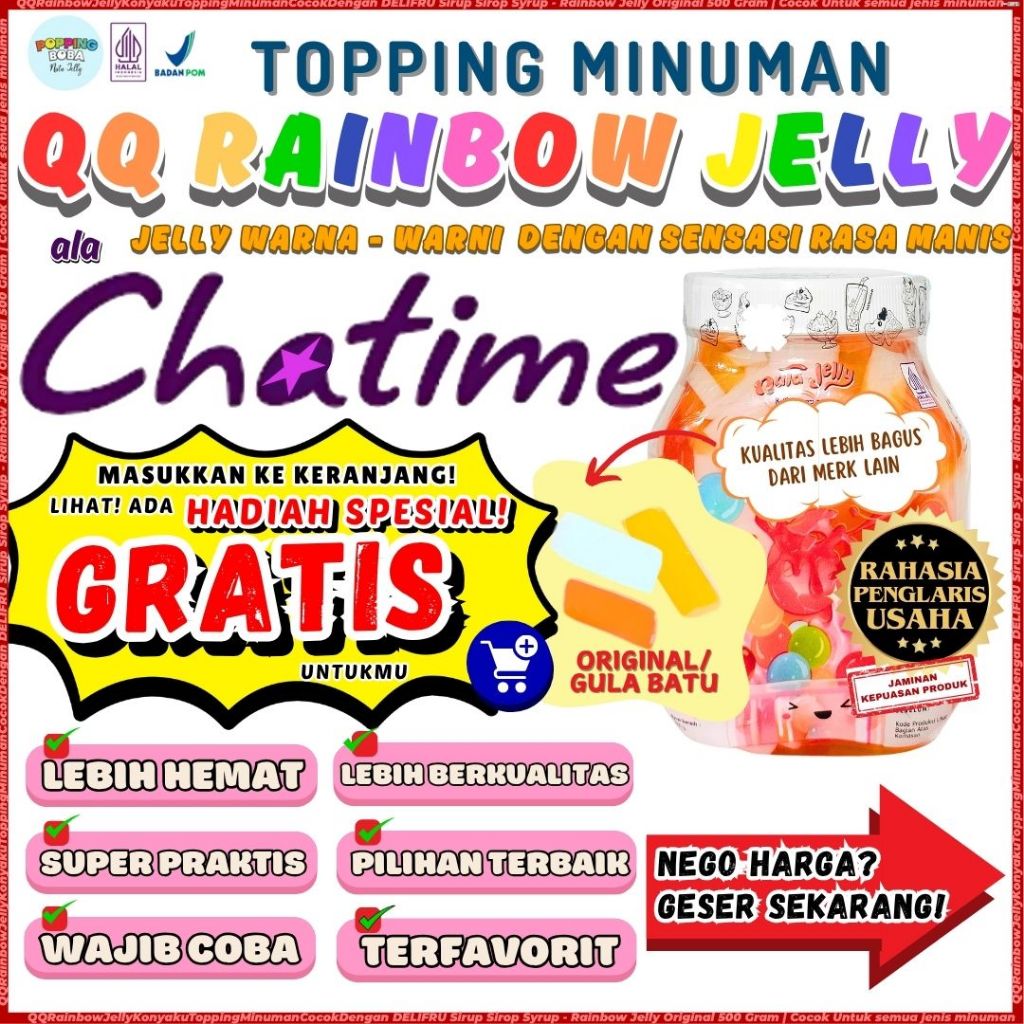 

QQRainbowJellyKonyakuToppingMinumanCocokDengan DELIFRU Sirup Sirop Syrup - Rainbow Jelly Original 500 Gram | Cocok Untuk Semua Jenis Minuman