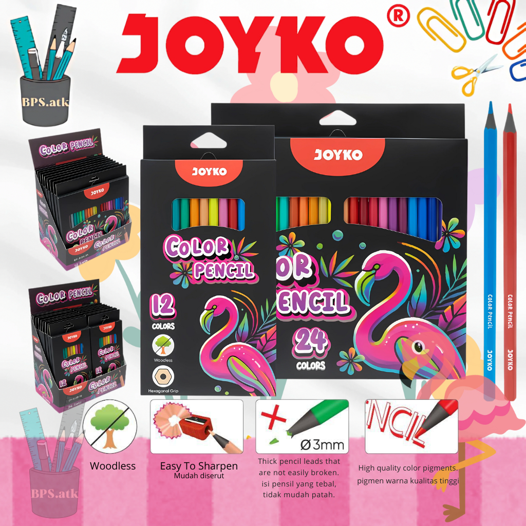 

JOYKO Color Pencil / Pensil Warna Tanpa Kayu CP-0133 12 Warna & 24 Warna