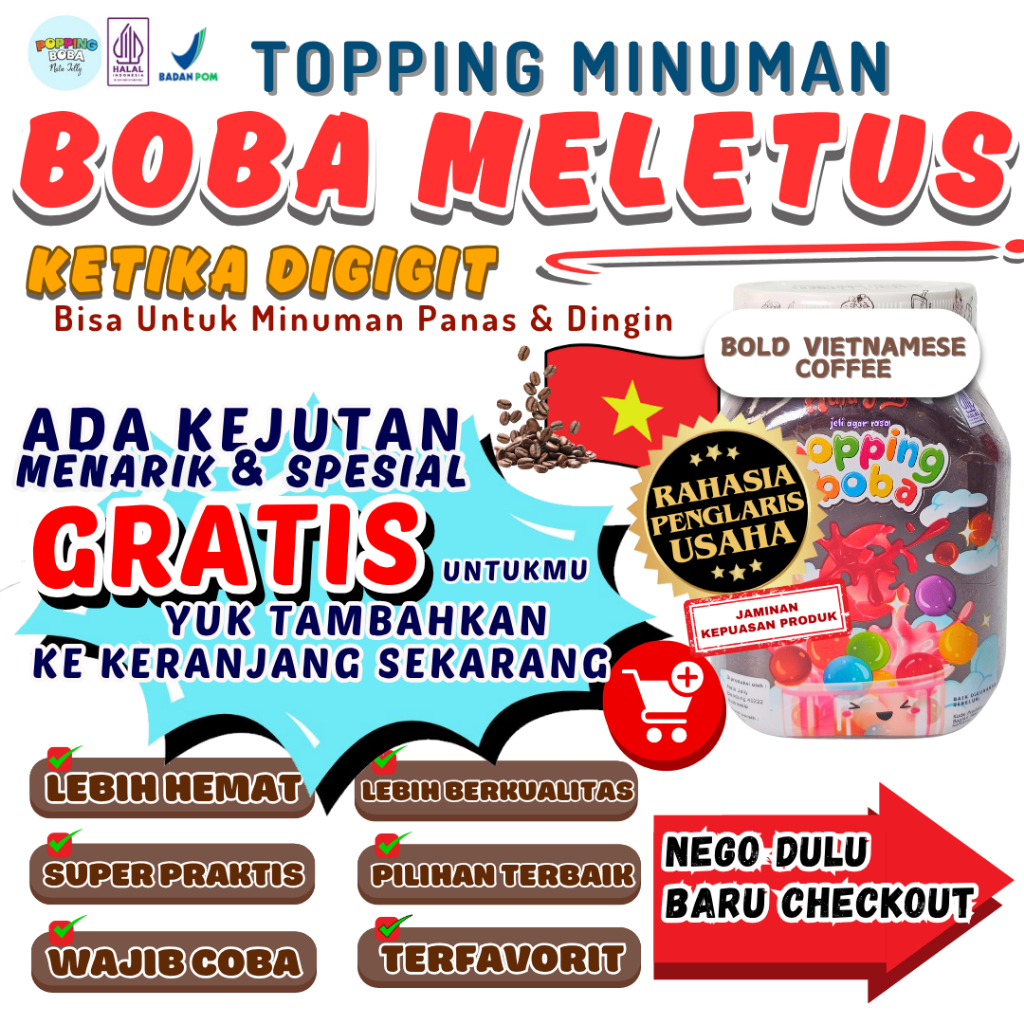 

Boba Meletus Dimulut Topping Minuman Instan - Popping Boba Pecah Dimulut Rasa Kopi 500 Gram | Cocok Untuk Semua Minuman | Popping Boba Nata Jelly