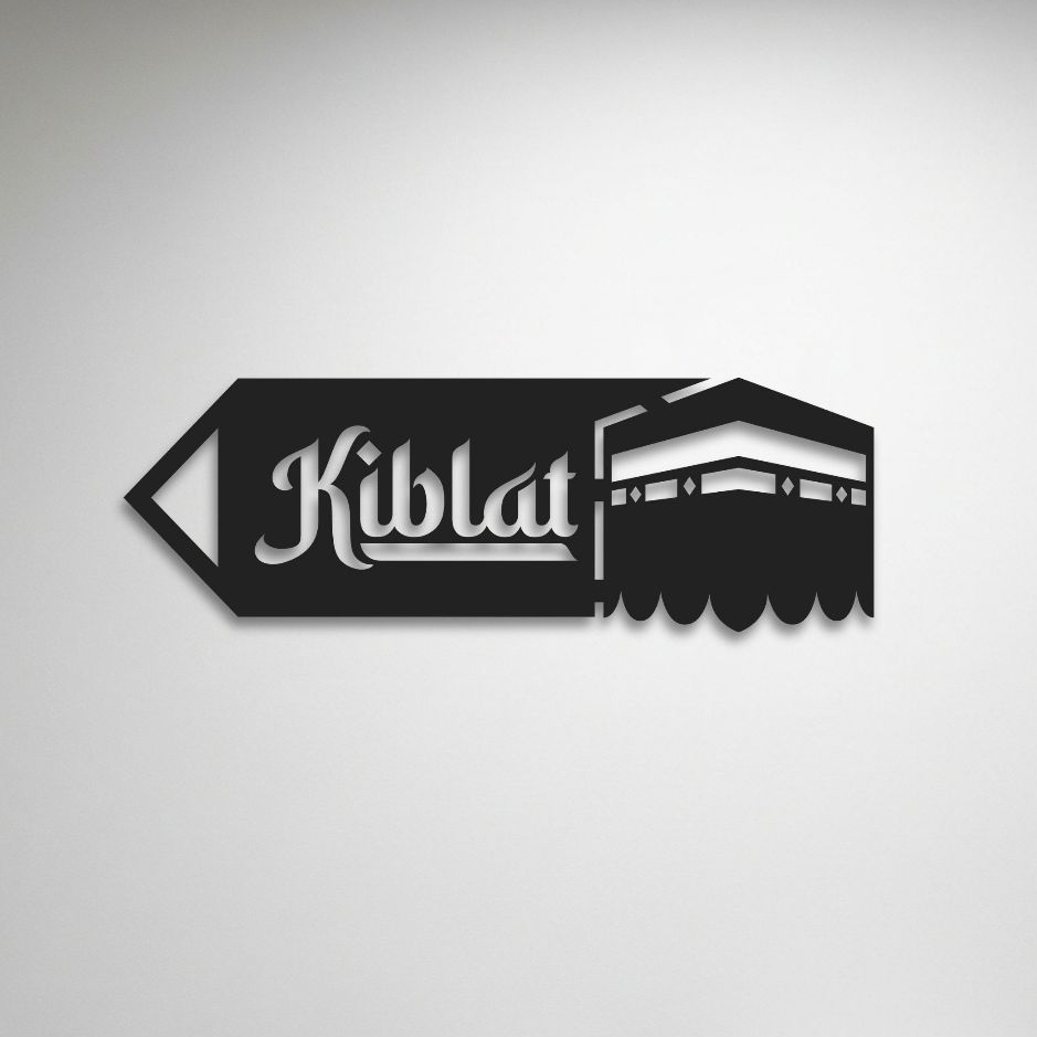 Hiasan Dinding Tempel Sign Board PETUNJUK ARAH KIBLAT Dekorasi Mushola Rumah