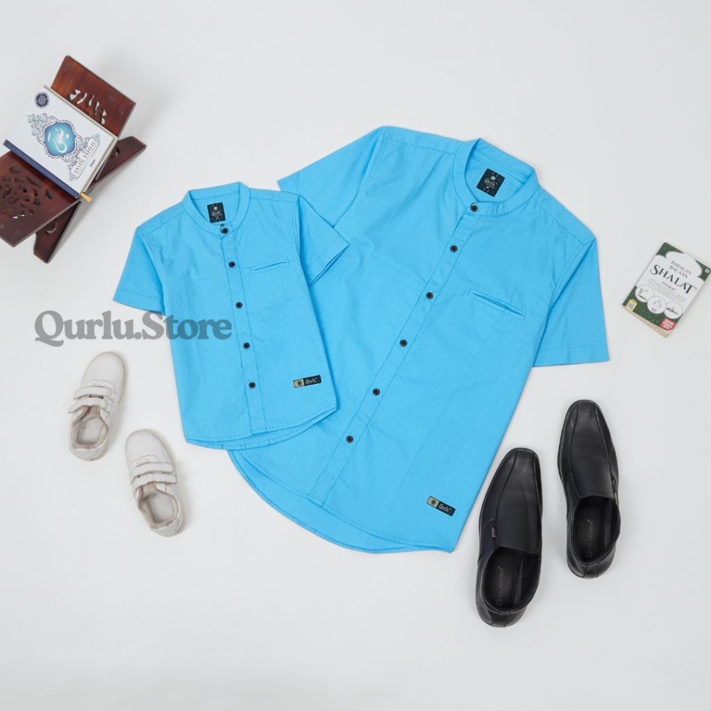 Qurlu - Kemeja Koko Dewasa/Anak warna BABY BLUE (baju couple ayah dan anak laki-laki) Baju Koko Pria