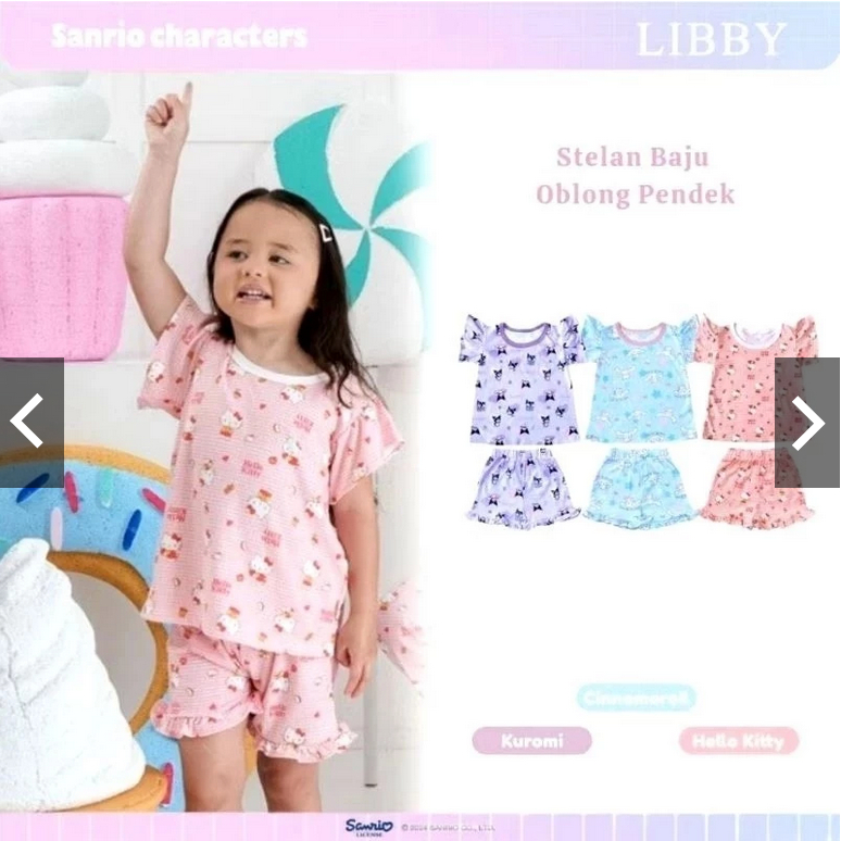 LIBBY X SANRIO libby setelan lengan pendek celana pendek setelan baju anak perempuan