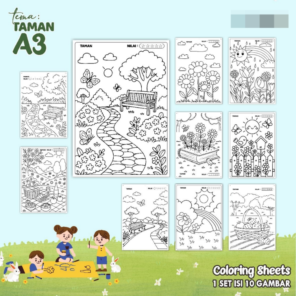 

KERTAS GAMBAR MEWARNAI TEMA TAMAN A3 READY STOCK - LEMBAR COLORING SHEETS ISI 10 LEMBAR