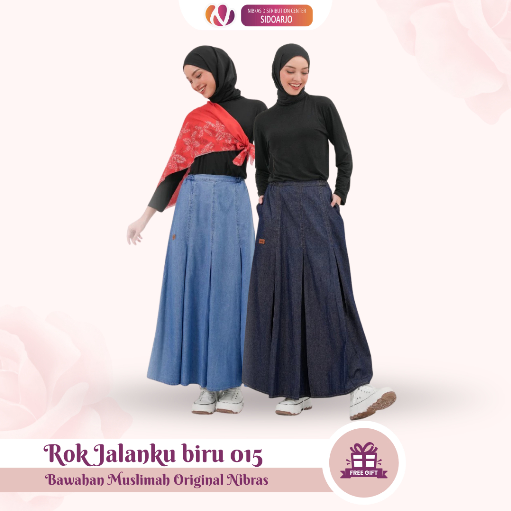 Rok Jeans Terbaru Rok Panjang Denim Wanita Rok Remaja Nibras Jalanku biru 015