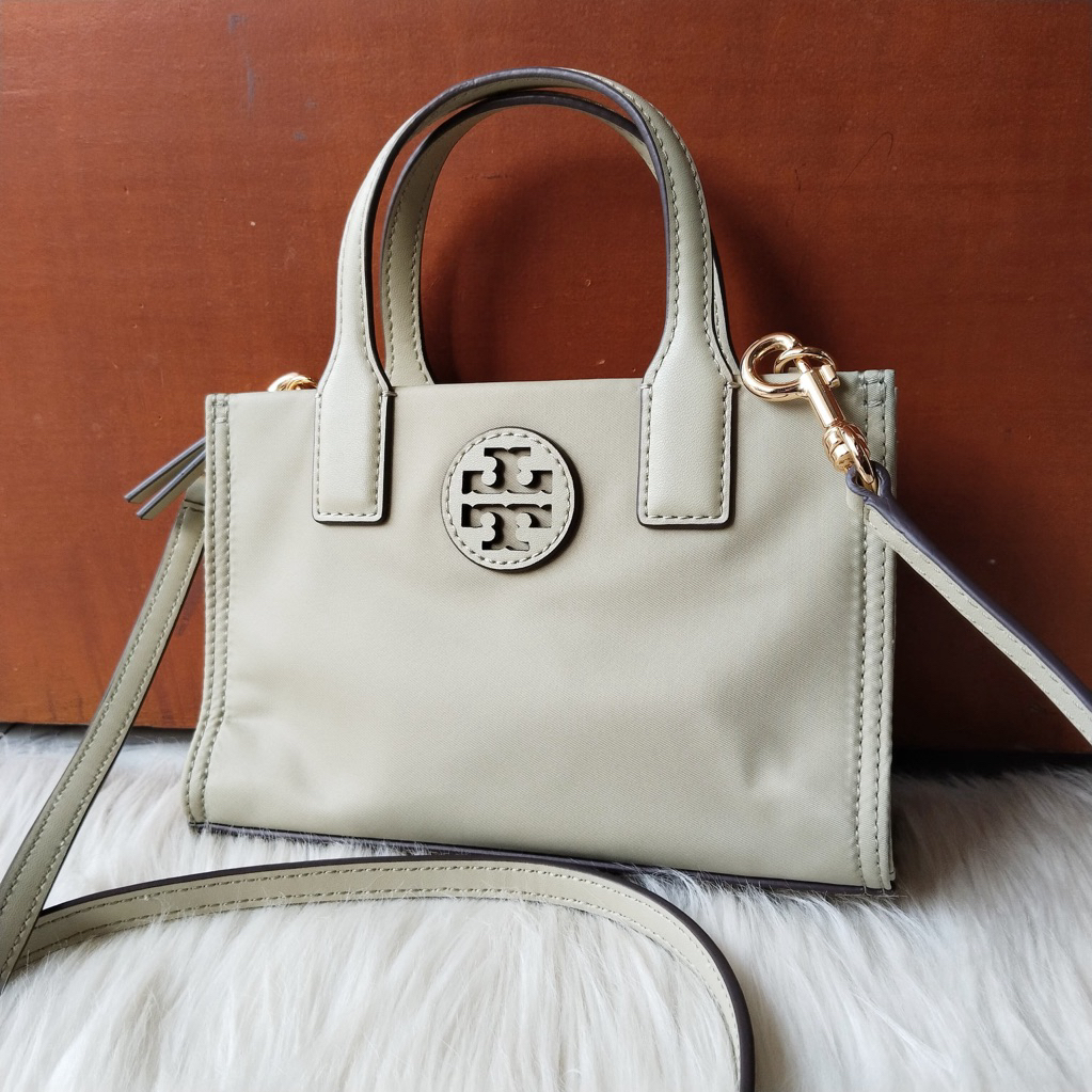 Tas Tory Burch Ella Nylon Mini Tote Olive Spring AUTHENTIC