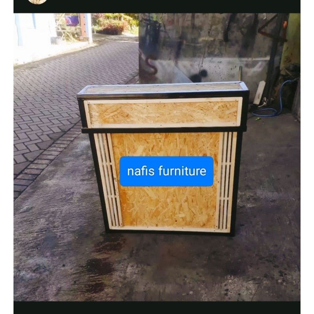 meja kasir lipat besi , kombinasi kayu waferboard, 80*45*90
