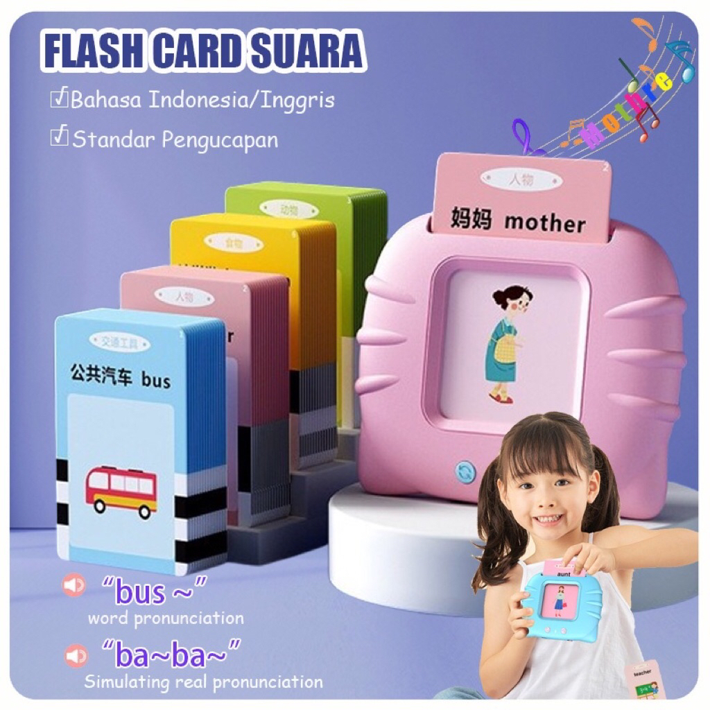 Mainan Flash Card Kartu Edukasi Alat Belajar bicara dan Pendengan Bahasa Indonesia Inggris Billingua