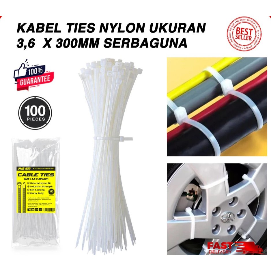 

Kabel Ties Nylon Ukuran 3,6 x 300 mm High Quality Warna Hitam Putih Serbaguna isi 100 pcs