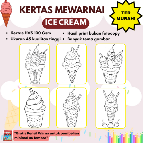 

Kertas Mewarnai Ice Cream Ukuran A5 / Lembar Mewarnai Untuk PAUD TK SD