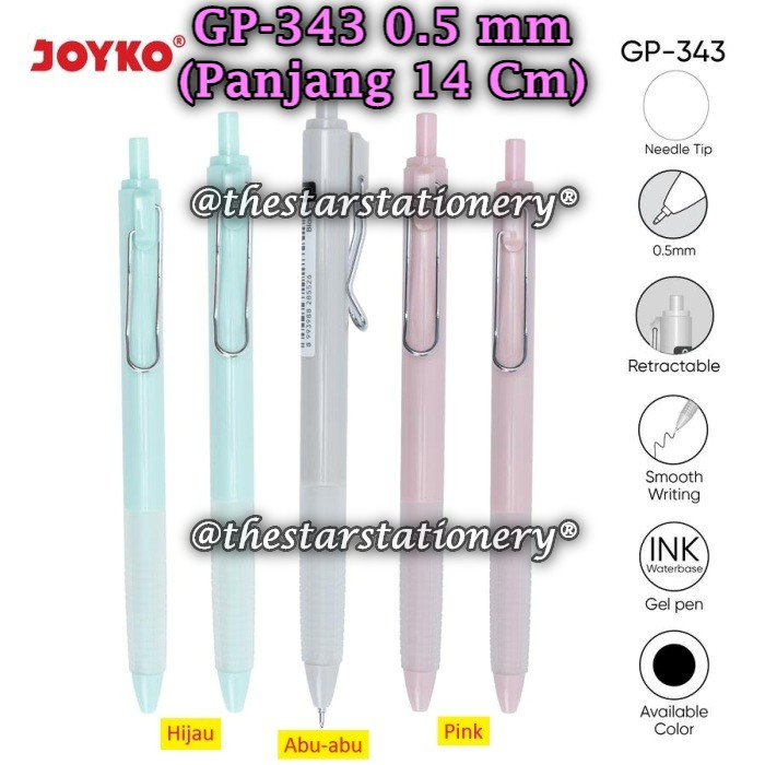 

(1 Pak/12) GROSIR Bolpen JOYKO GP-343 Pasuteru Gel 0.5mm Gel Pen Pulpen Pena Joyko GP-343 (Pak/12)