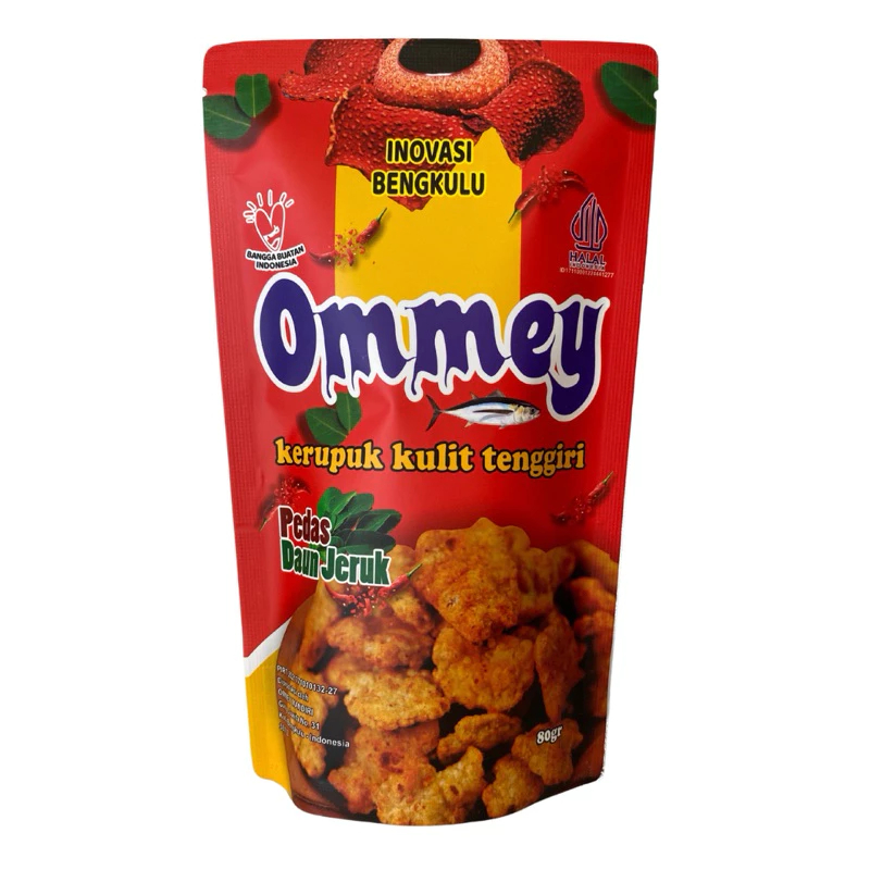 

KERUPUK KULIT IKAN TENGGIRI - RASA PEDAS DAUN JERUK - 80gr - OMMEY - ASLI BENGKULU