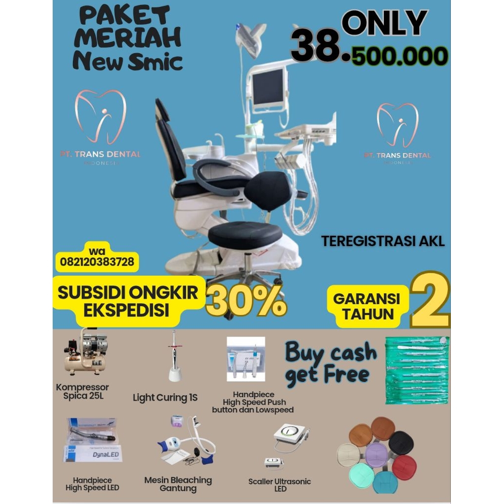 NEW DENTAL UNIT SMIC/DENTAL CHAIR COMPLETE FULL ELECTRIC LAMPU LED/ PAKET COMPLETE