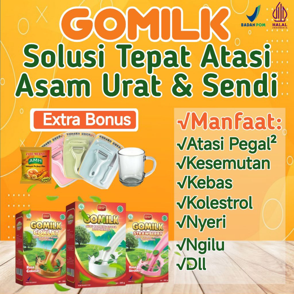 

(BELI 1 GRATIS JAHE HERBAL, BELI 3 GRATIS GELAS CANTIK) GOMILK BANTU ATASI ASAM URAT NYERI SENDI JANTUNG PARU² ASAM LAMBUNG, TINGKATKAN NAFSU MAKAN IMUNITAS DLL