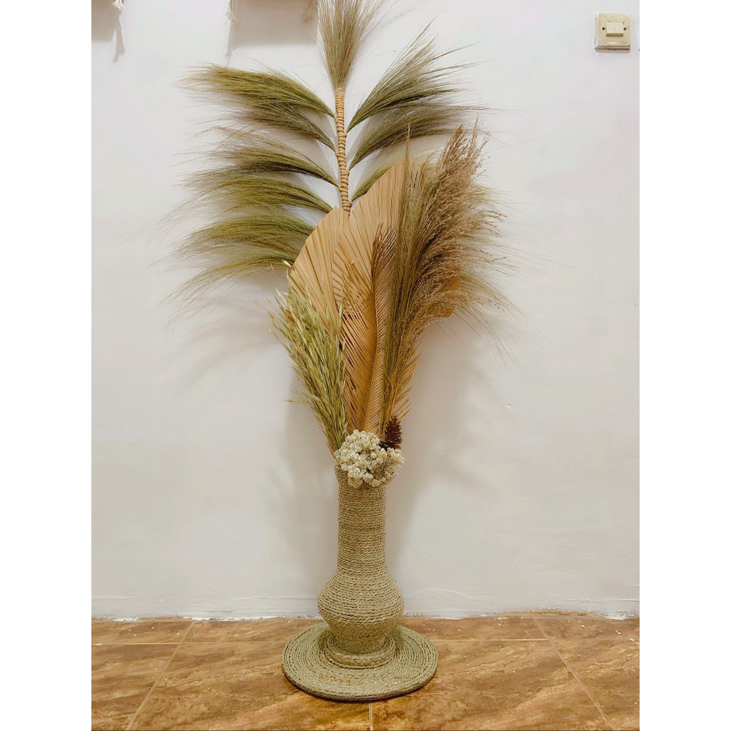 paket bunga kering hiasan ruangan/ruang tamu lengkap+vas 40 cm