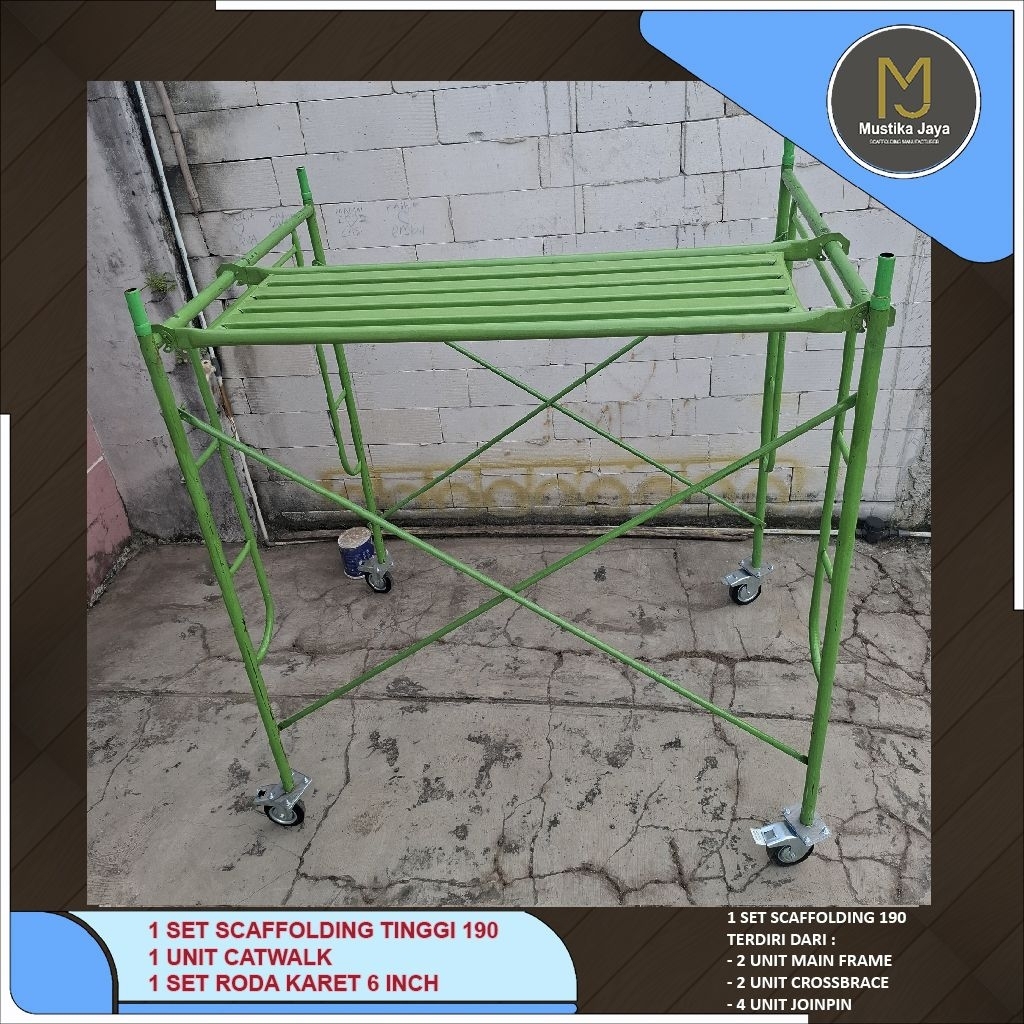 Scaffolding lengkap 1 SET dengan Roda & Catwalk Main Frame 190