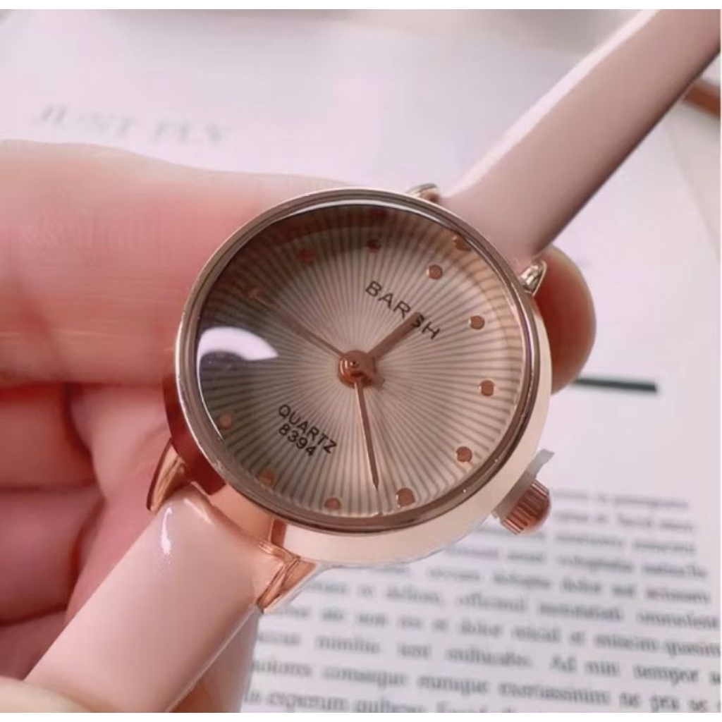 Jam Tangan Wanita Fashion Tali Kulit Analog Kecil Gaya Korea Barsh Kaca Mewah