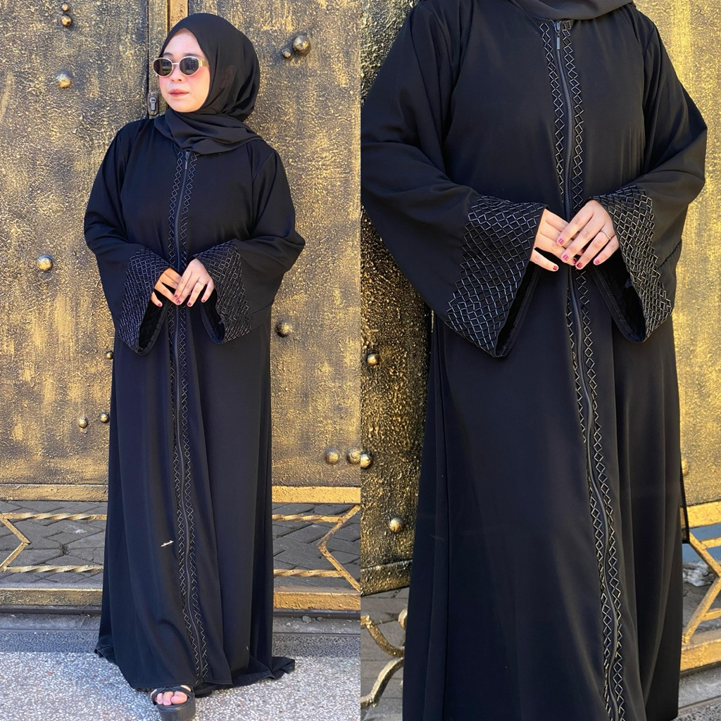 ABAYA ZIPPER HALIZA ALKHATIB COLLECTION BUSANA MUSLIMAH WANITA DRESS GAMIS SAUDI SYARI UMROH JUBAH H