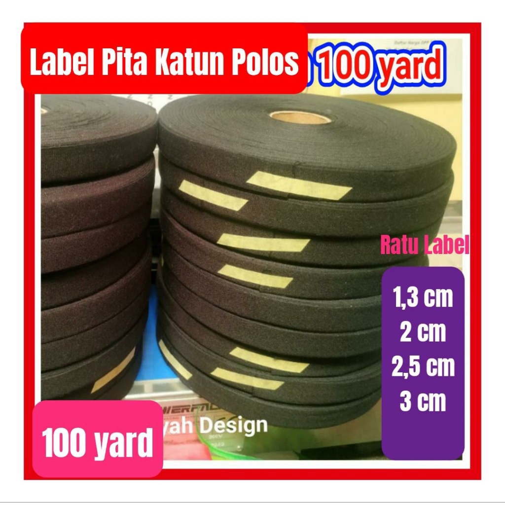 

Pita katun Hitam 2cm 3cm 1 cm Roll Polos 100 meter