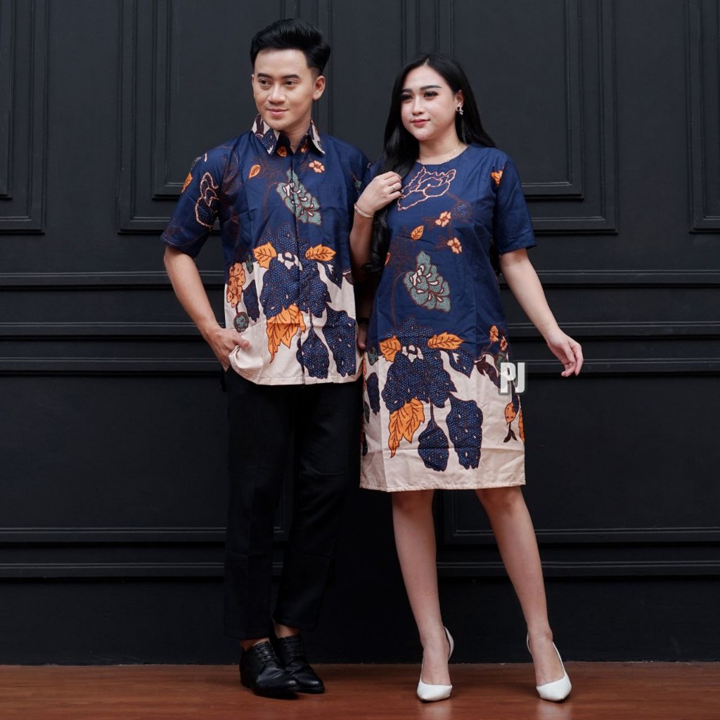 Baju Batik Couple Terbaru dress natal Mawar Navy LD 100-110-120 cm