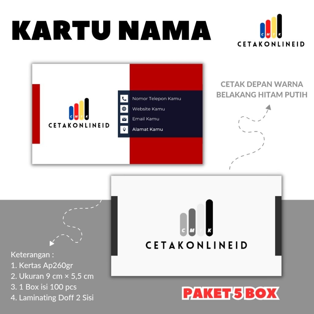 

(PAKET 5 BOX) Kartu Nama Cetak 1 Sisi / 2 Sisi
