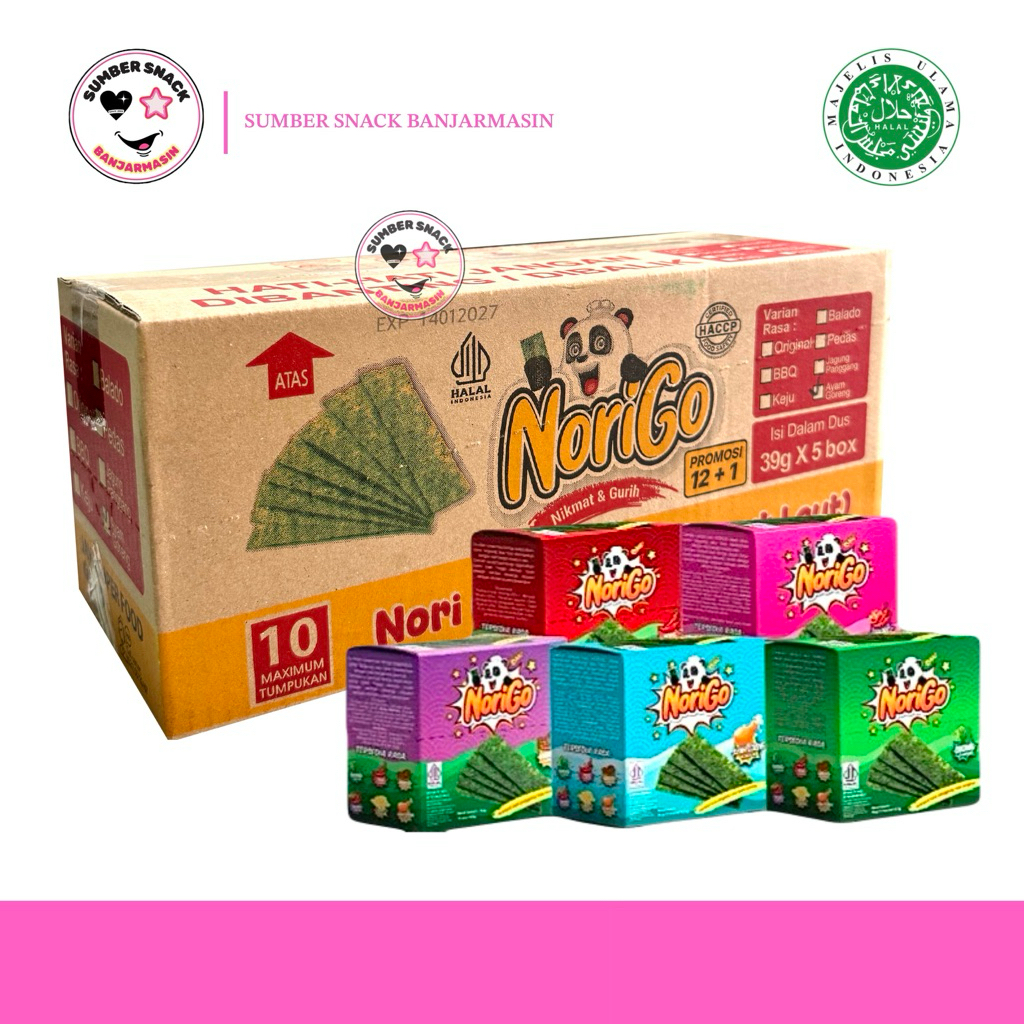 

(Karton) NoriGo Rumput Laut Panggang Karton (Isi 5 Box/Karton) (5x36g) (8 Varian Rasa)