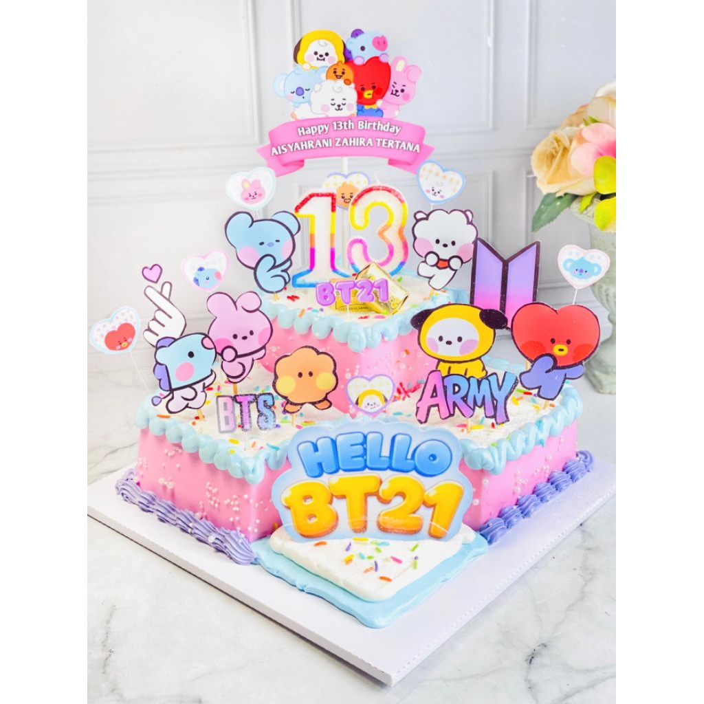 kue ulang tahun anak birthday bt21 topper cake