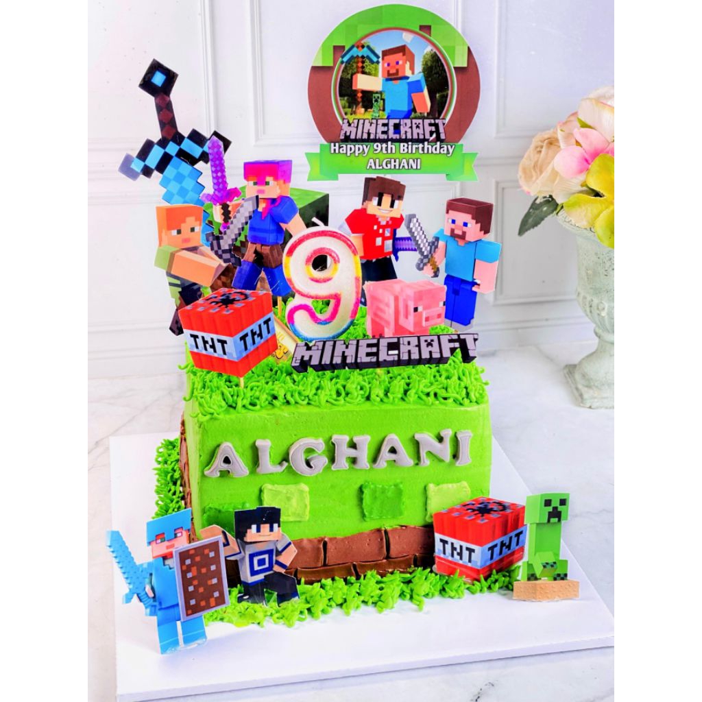 

cake ulang tahun birthday Minecraft topper