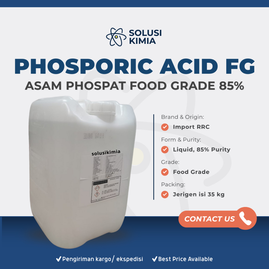 

Phosphoric Acid Food Grade 85% Jerigen 35kg – Asam Fosfat Murni – Solusi Kimia