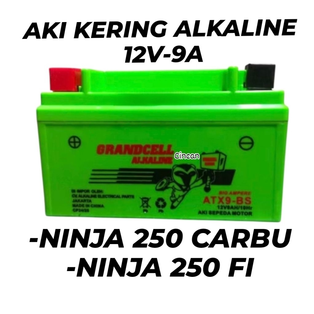 Aki kering ninja 250 carbu ninja 250 fi alkaline ATX9-BS