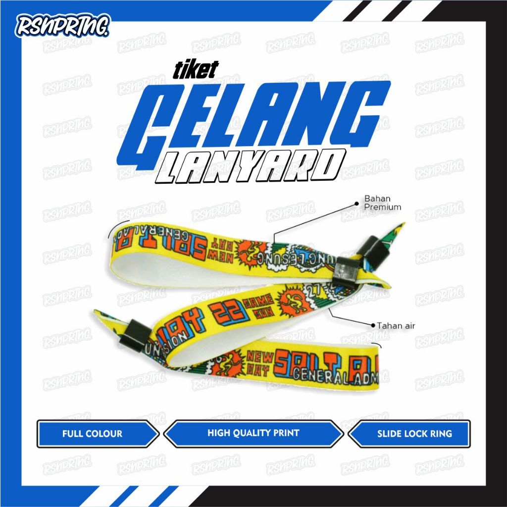 

Tiket Gelang Event Konser Wahana Lanyard Custom Anti Air Cetak 1 Sisi & 2 Sisi + SlideLock Ring Sekali Pakai