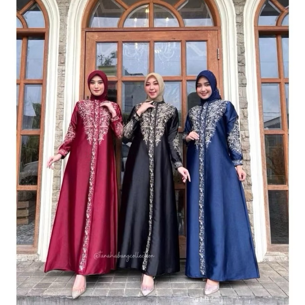 GAMIS KRISTAL ORIGINAL BORDIR - GAMIS WANITA MUSLIMAH - GAMIS BORDIR - SEMI SUTRA - GAMIS SILK PREMI