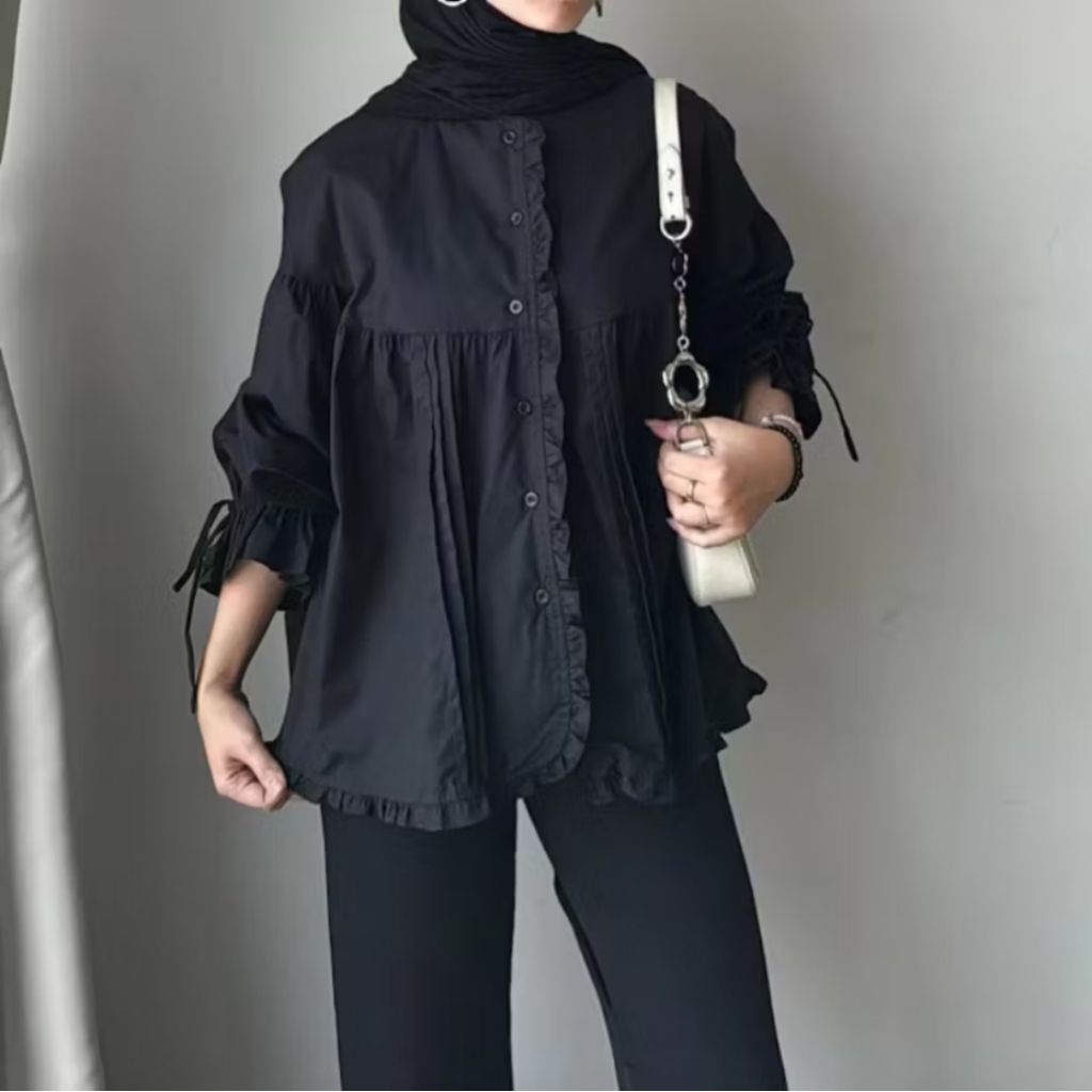 CALAYA KEMEJA WANITA REMPEL TALI POL0 LINEN KEMEJA WANITA REMPEL MOTIF | KEMEJA WANITA REMPEL SUSUNK