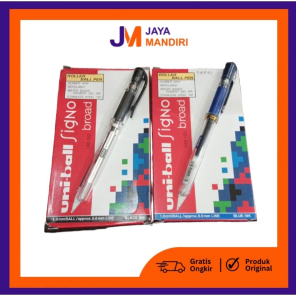 

(1pcs) Pulpen Uni-Ball Signo Broad UM-153 – Tinta Gel 1.0mm (Hitam/Biru)